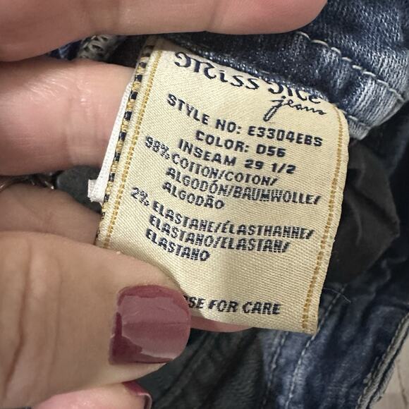 Miss Me Womens Jeans 27 Mid Rise Easy Boot E3304EBS Bling Pockets 30x28 Blue - Picture 9 of 9